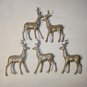 5 Gold Glitter Reindeer Figurines